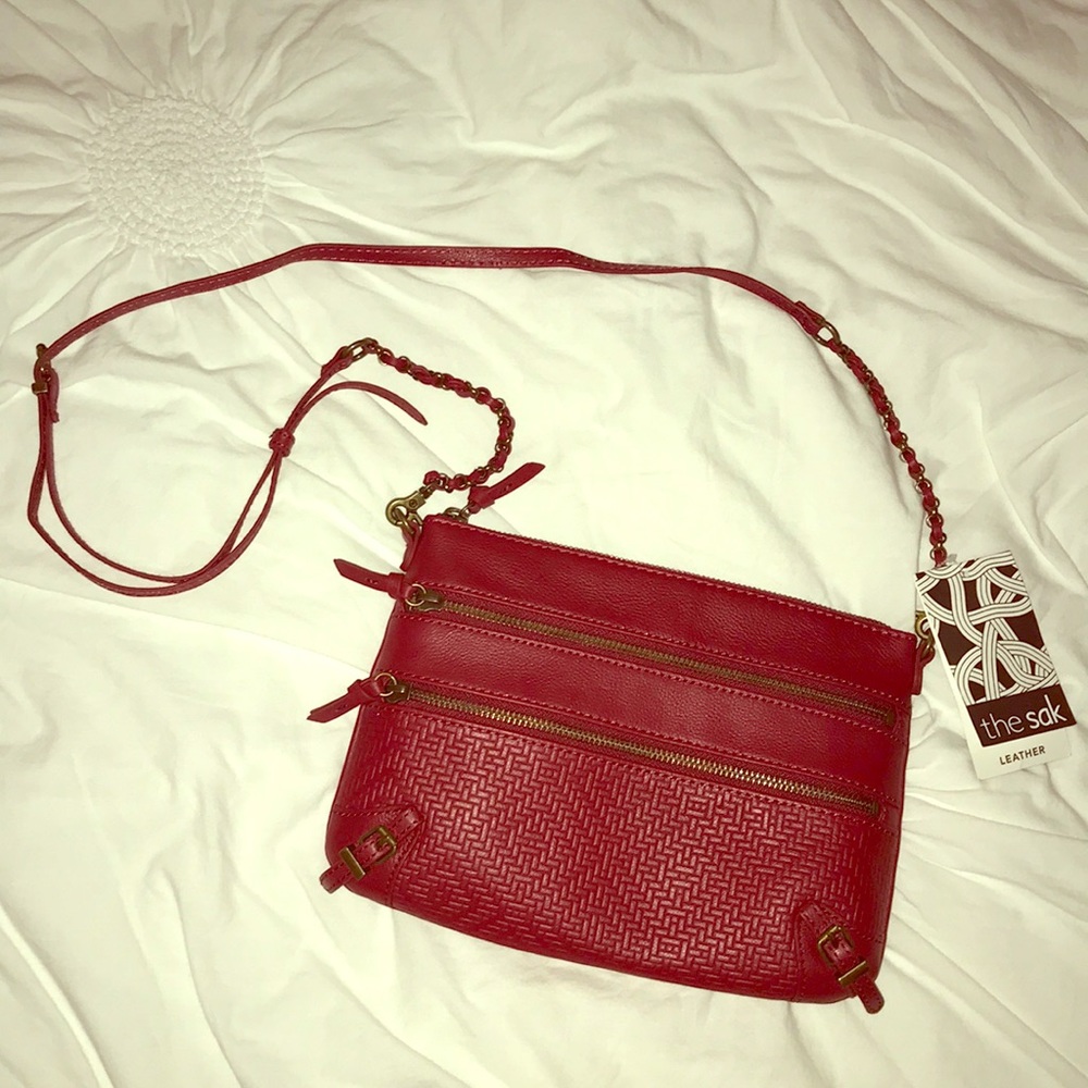 Red Leather Weaved Crossbody